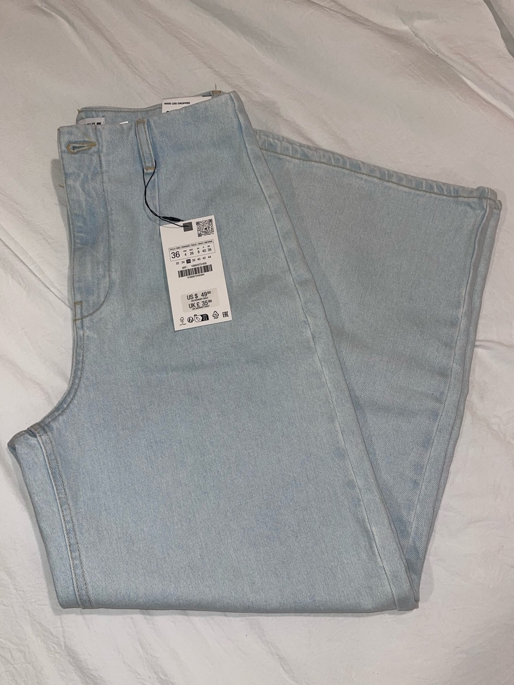 Zara Light Blue Wide Leg Cropped Jeans